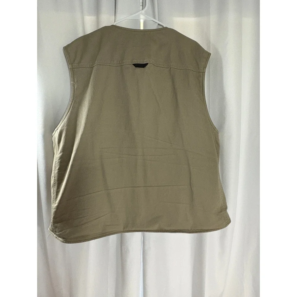 40 Grit by Duluth Trading Co Mens 2XL Khaki Canvas Utility Work Vest Full Zip